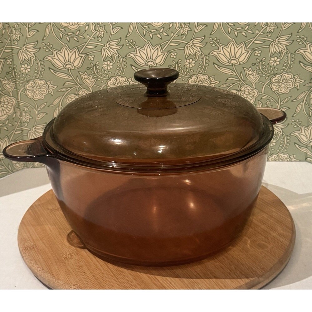 Corning Ware Visions Amber Glass Cookware 4.5L Dutch Oven Stock Pot Pyrex Lid